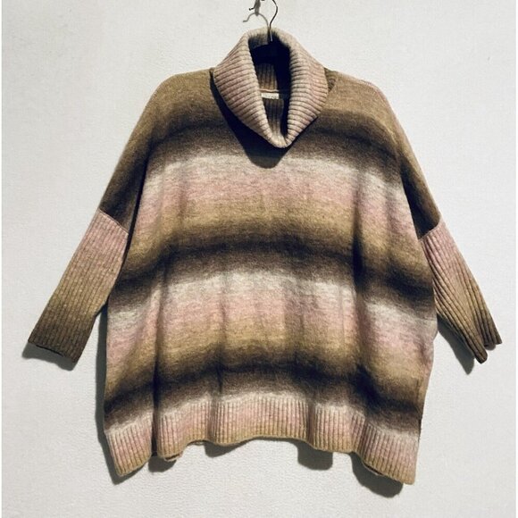 LOFT Sweater Womens Medium Ombre Turtleneck Poncho Oversized Cozy Boho Boxy - Picture 2 of 9